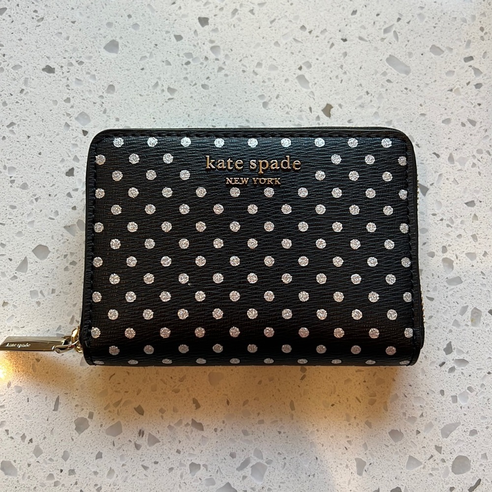 black metallic polkadot wallet